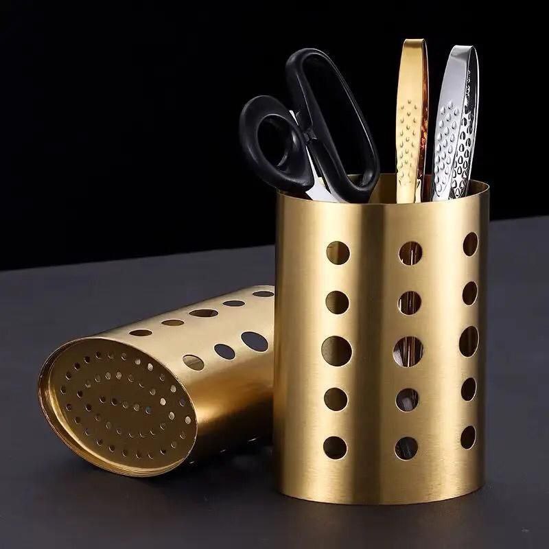 Gold Stainless Steel Kitchen Utensil Holder