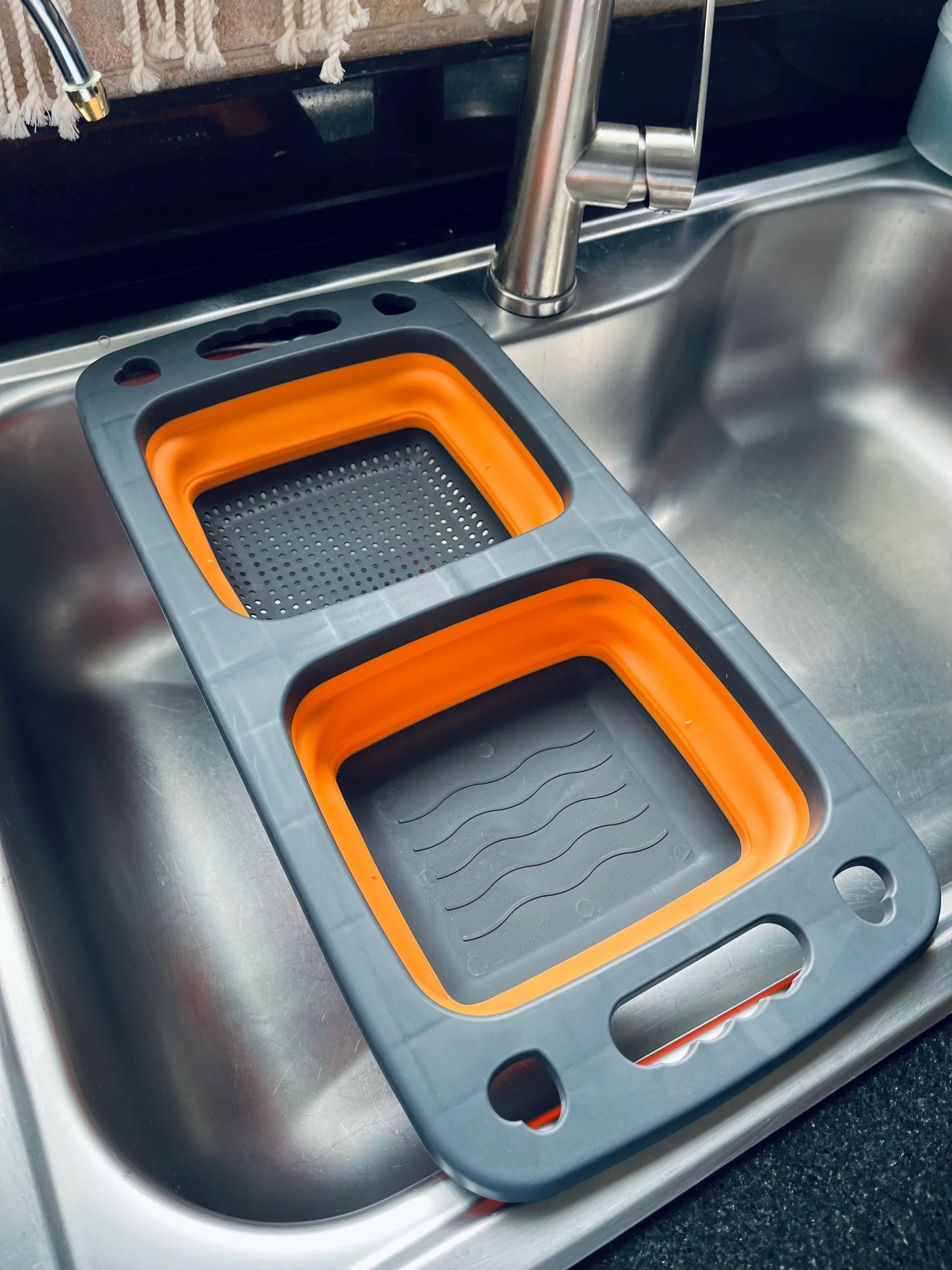 Double Compartment Foldable Silicone Drain Basket
