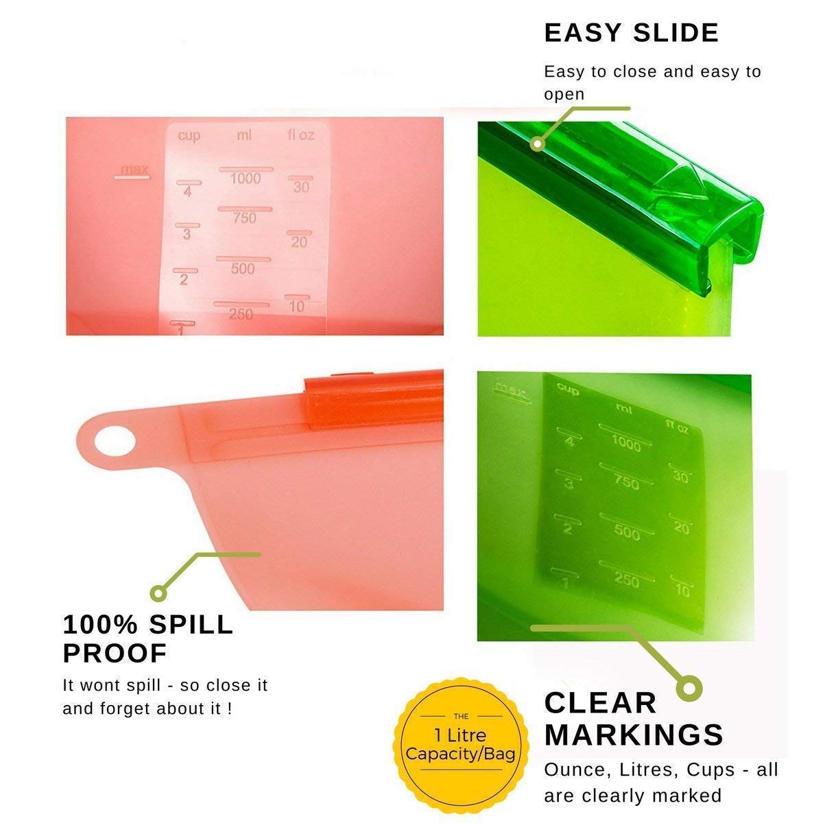 Reusable Silicone Food Storage Bags (1.5 Litres)
