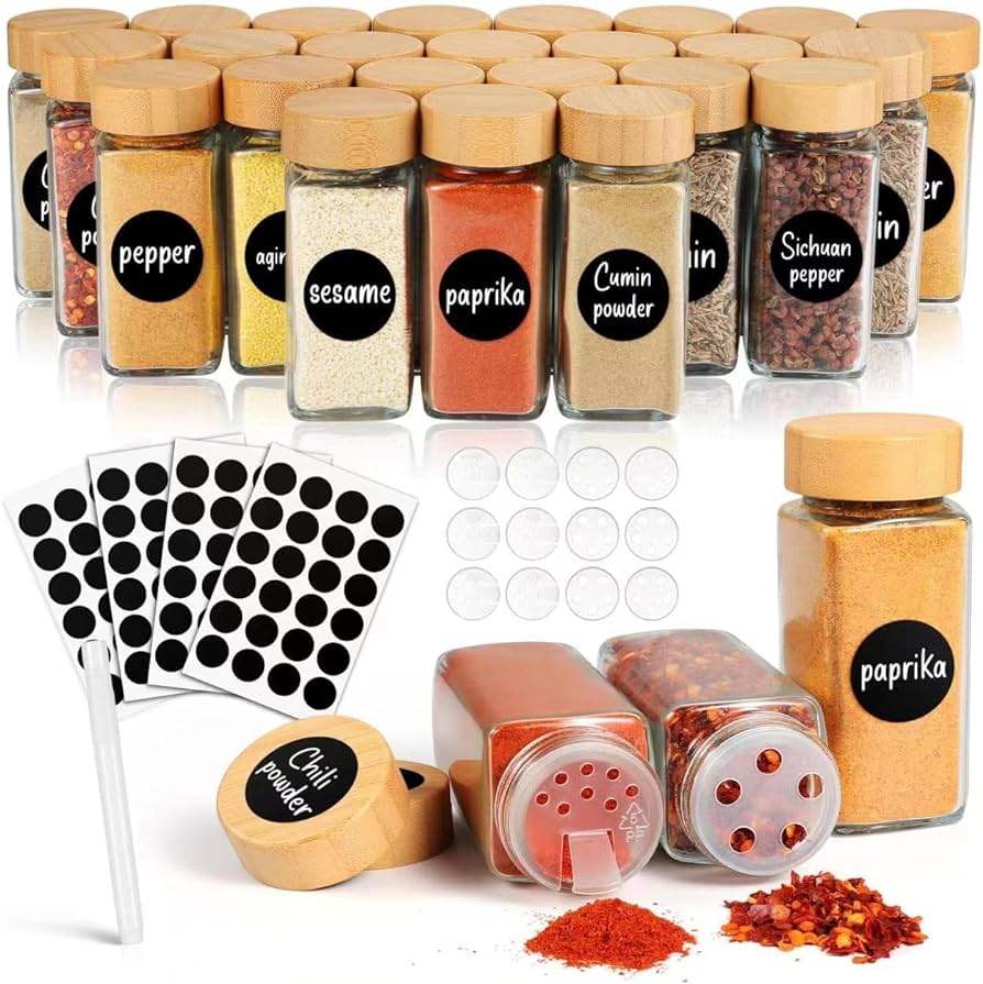 Set of 24 Spice Jars with Labels