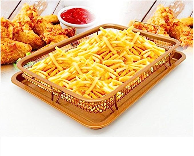 2PCS Copper Infused Multi-Purpose Crisper Tray Air Fryer Oven Grill Tray