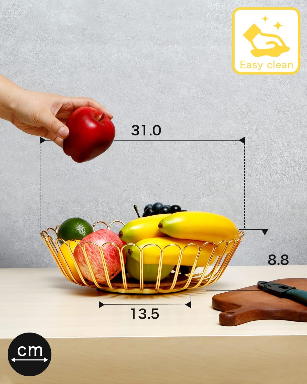 Gold Fruit Basket with Wooden Base
