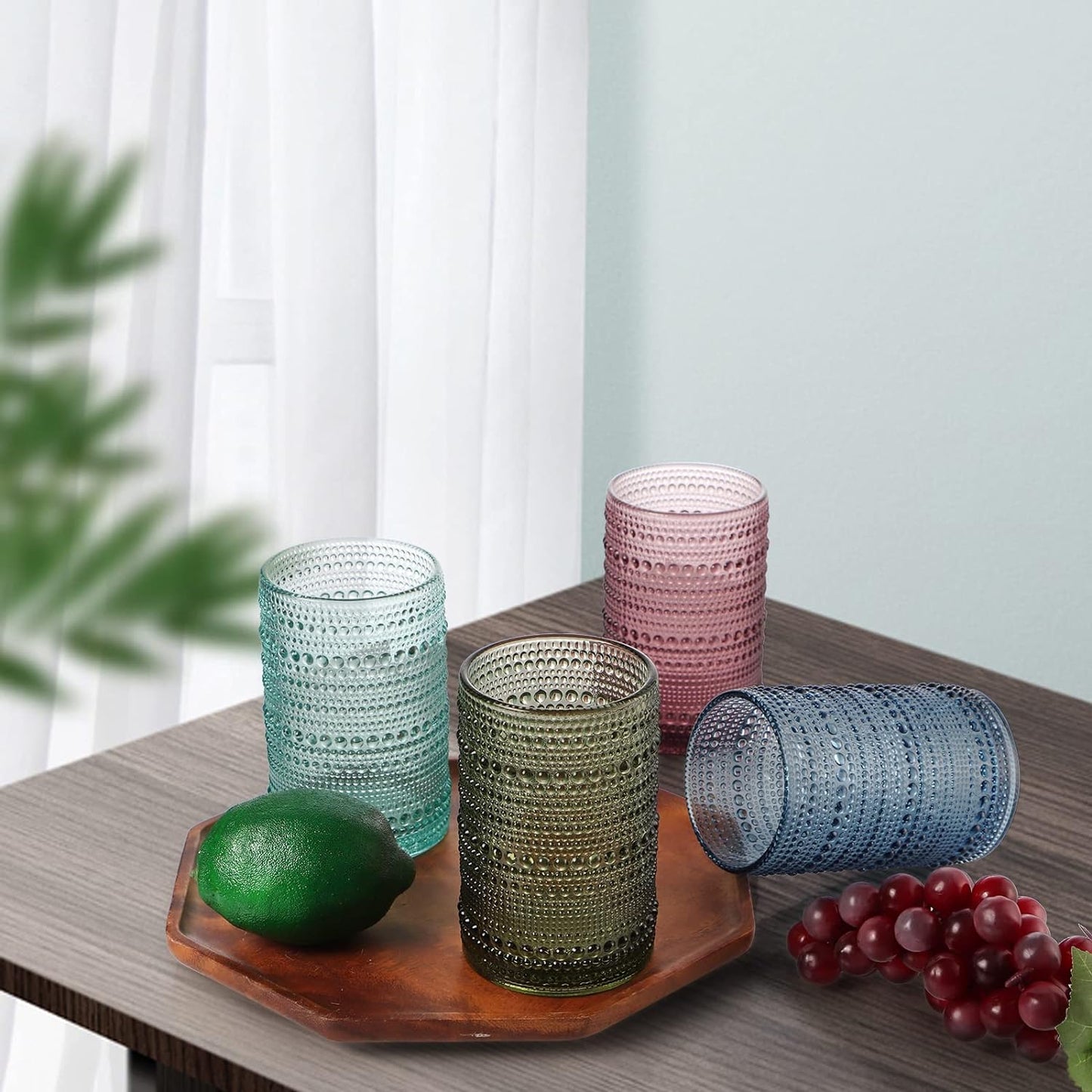 Multicolor Drinking Glasses 400ml Embossed Colored Glassware