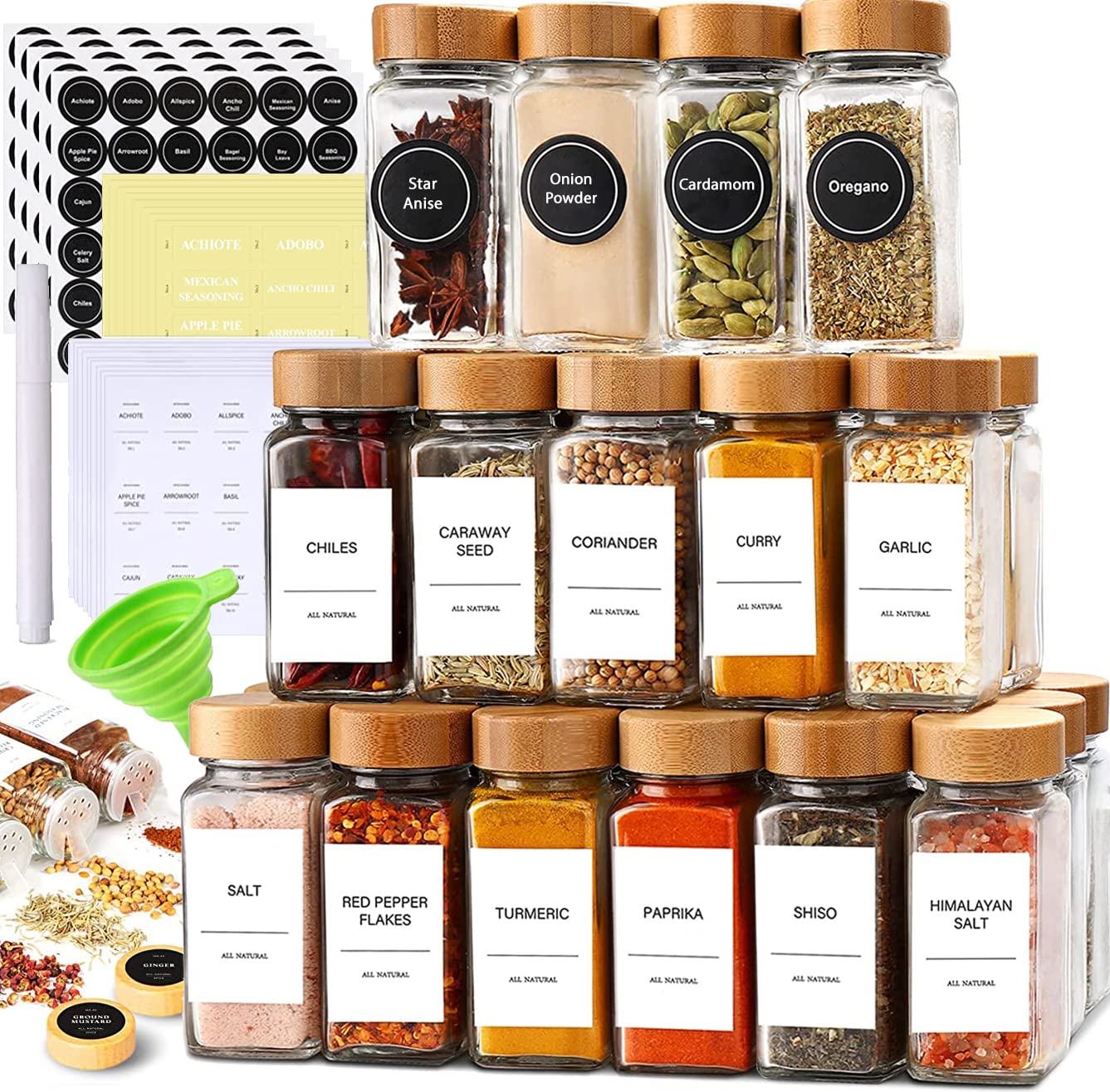 Set of 24 Spice Jars with Labels