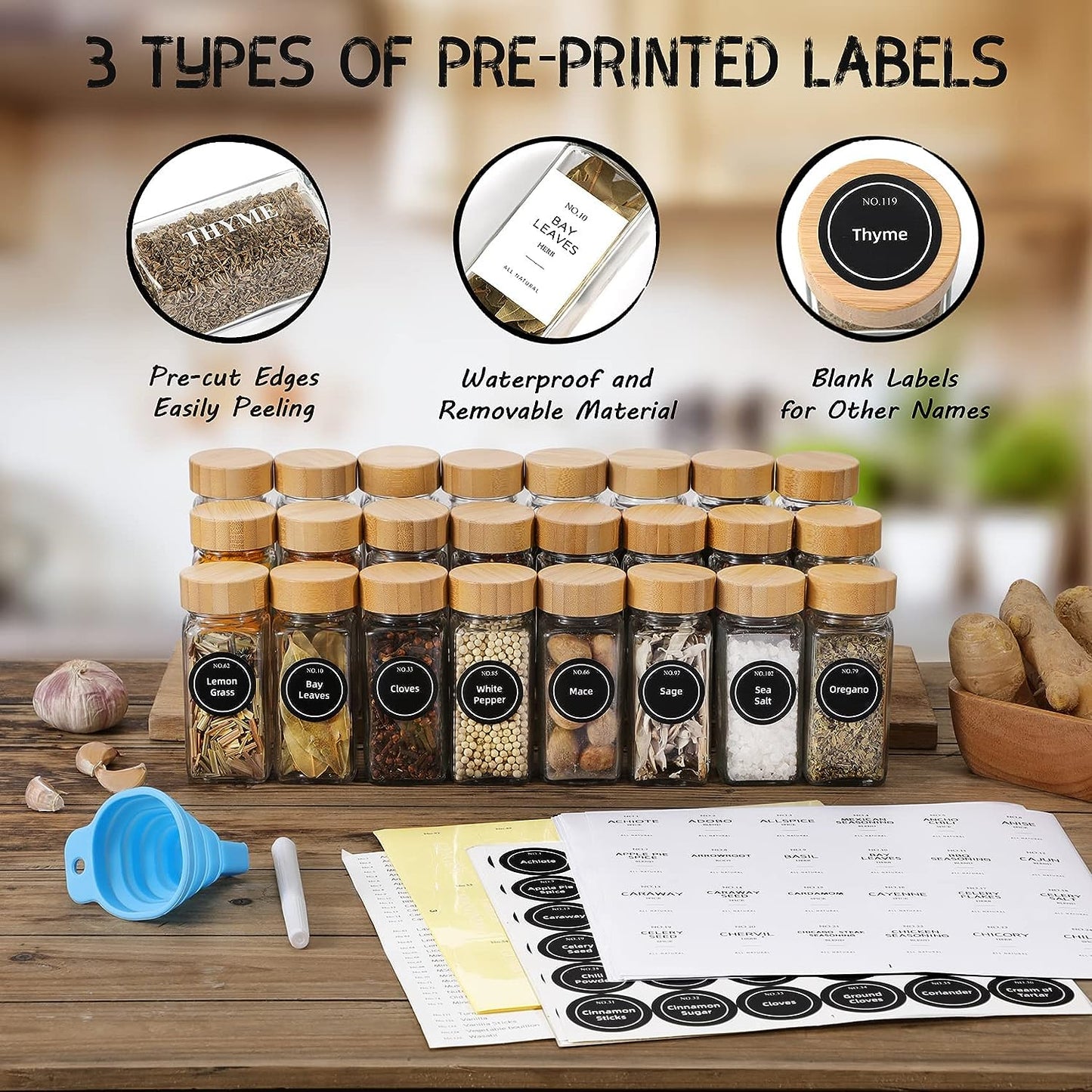 Set of 24 Spice Jars with Labels