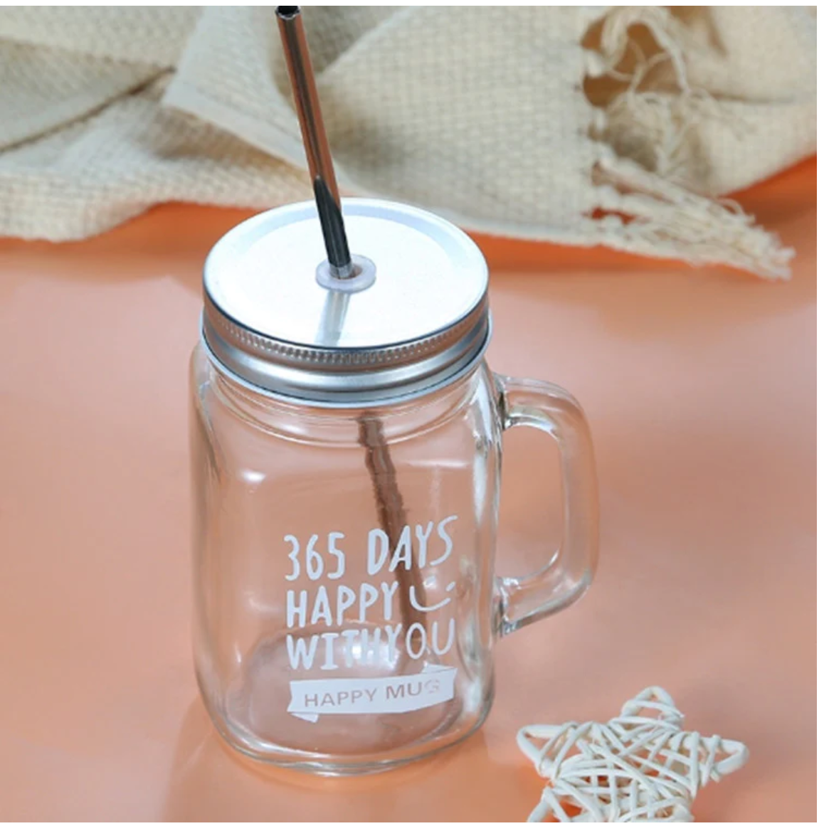 Glass Juice Mug with Straw