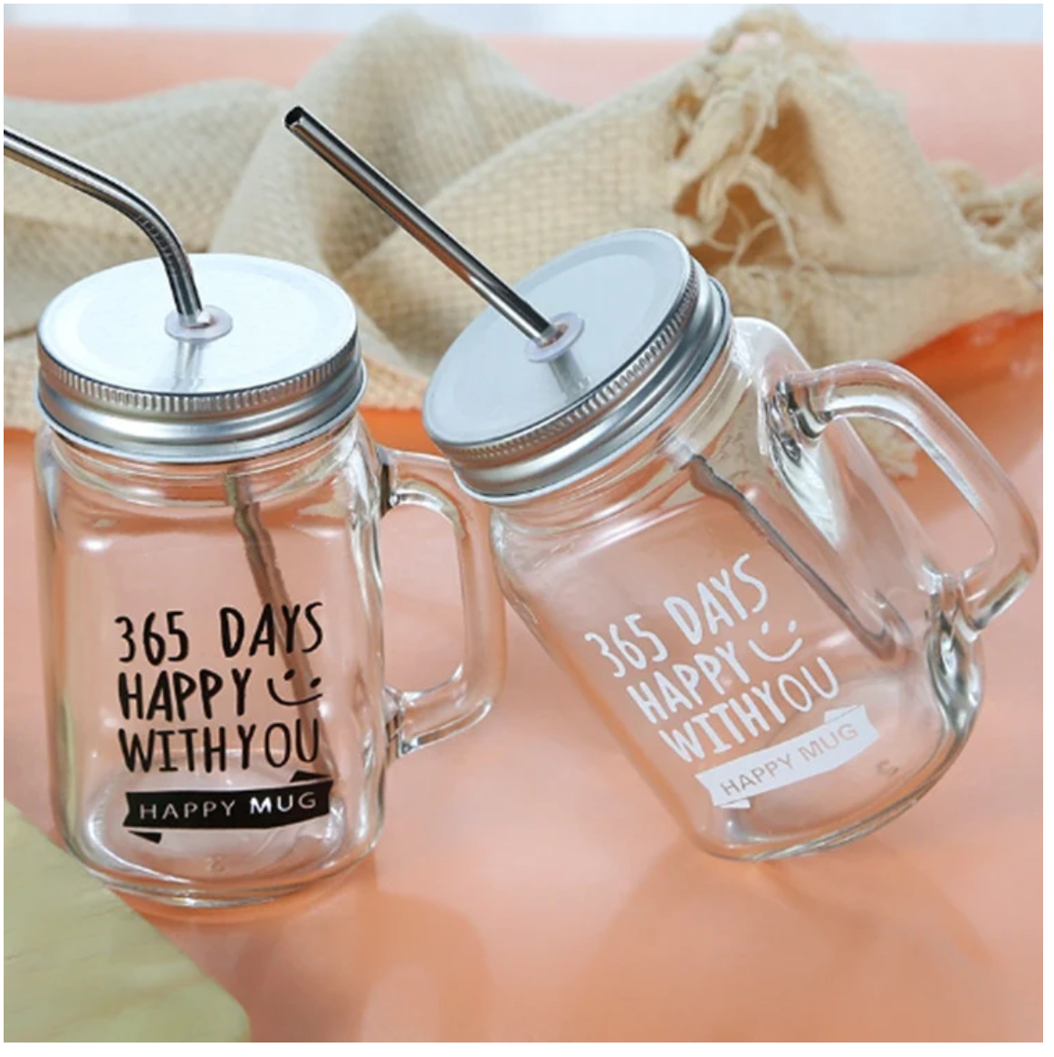 Glass Juice Mug with Straw