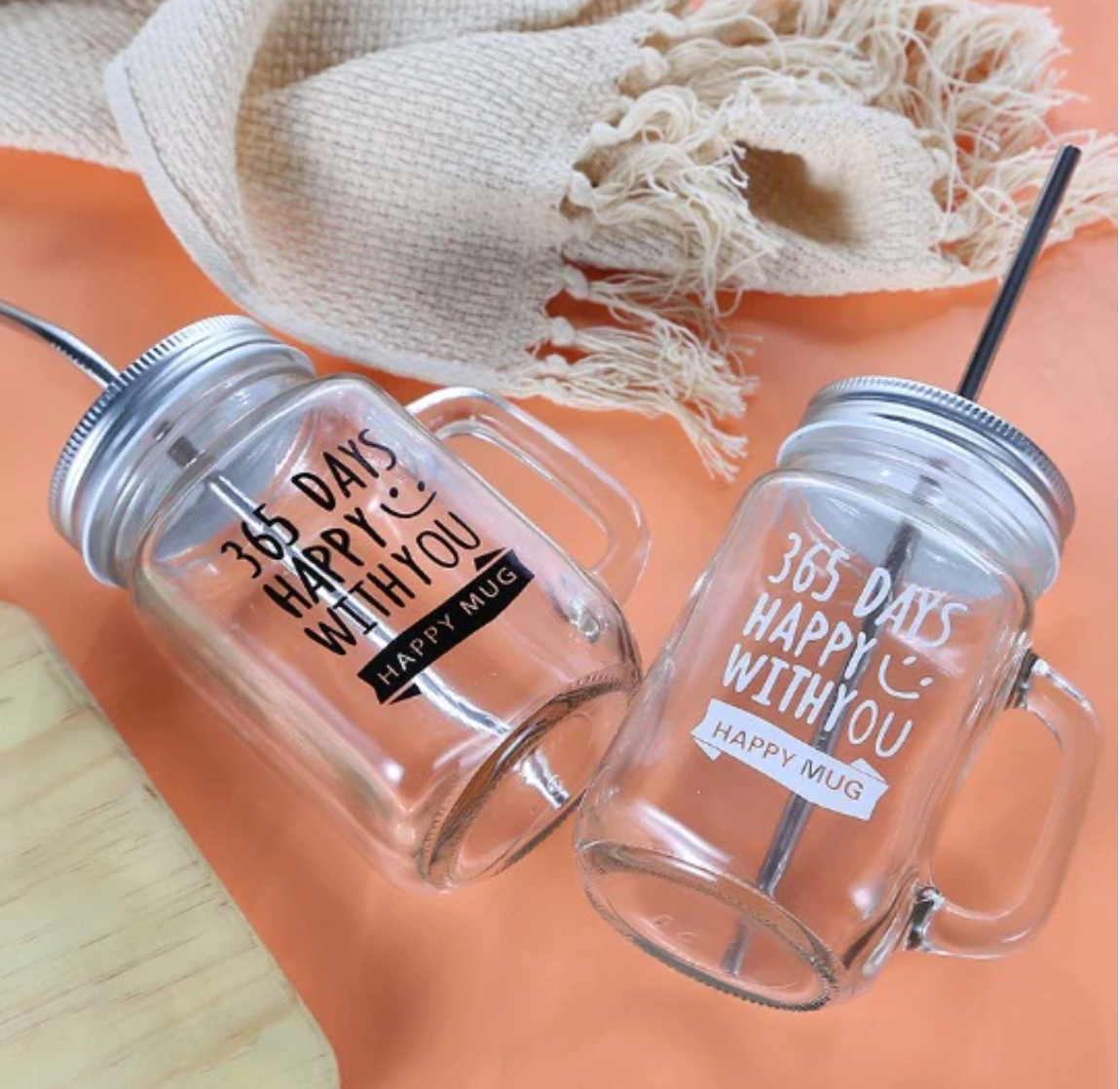 Glass Juice Mug with Straw