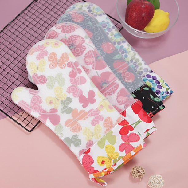 1Pc Kitchen Silicone Cooking Mittens for Oven Gloves Flower Pattern