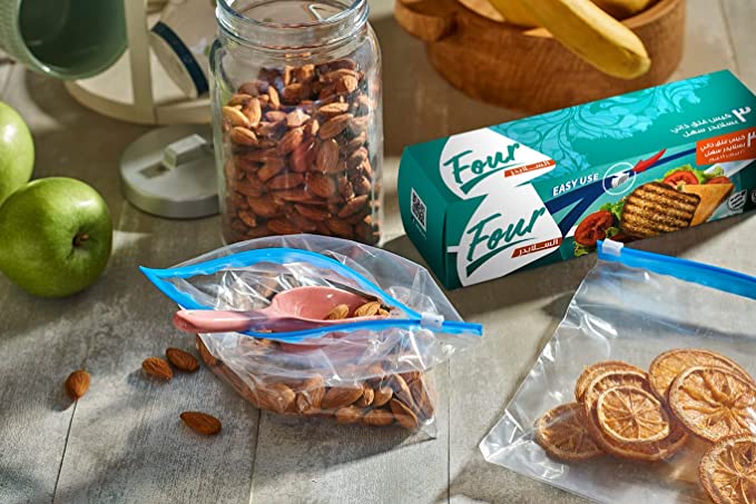 Four El Slider- One Pack of Small Ziplock Plastic Bags, Food Safe, Easy Slider,Clear, 30 bags, Size 18 cm x 21 cm