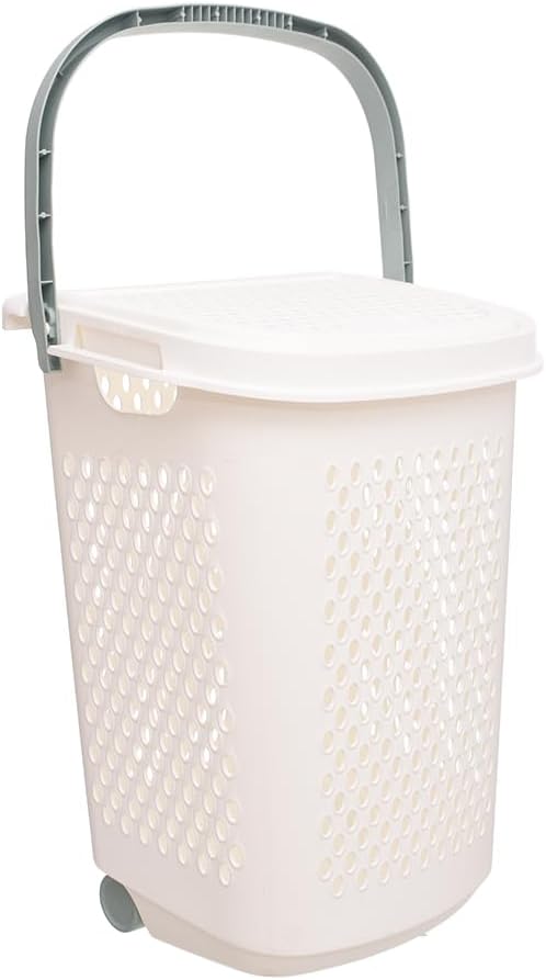 Aksa Lundry Basket with Lid and Wheels - White