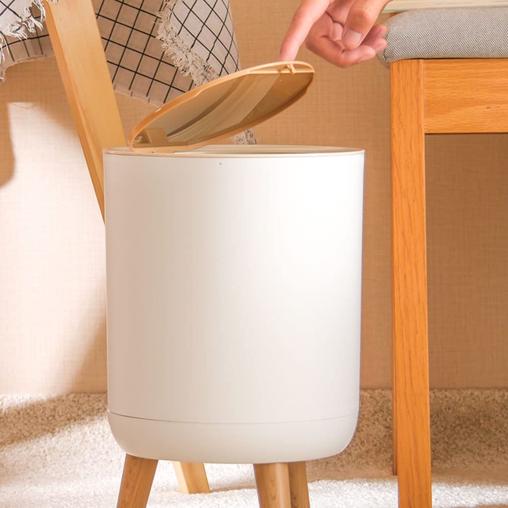 Push Top Trash Can with Lid 7L Press-Type High Foot Trash Can for Easy Opening and 90° Open Lid Suitable for Bathroom and Living Room