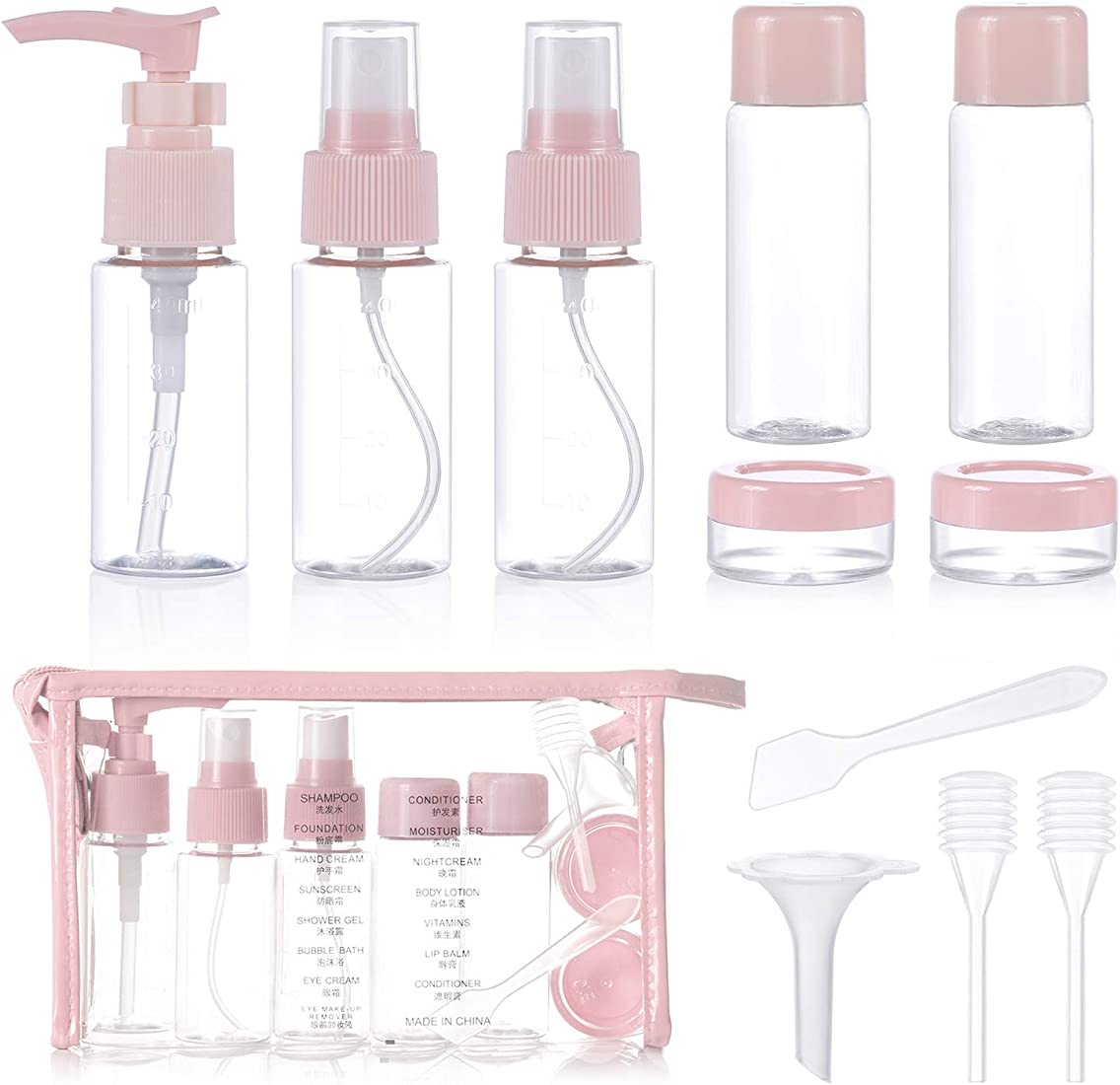 Travel Bottles Kit Leak Proof Portable Toiletry Containers Set, Clear  for Lotion, Shampoo, Cream, Soap, Set of 7