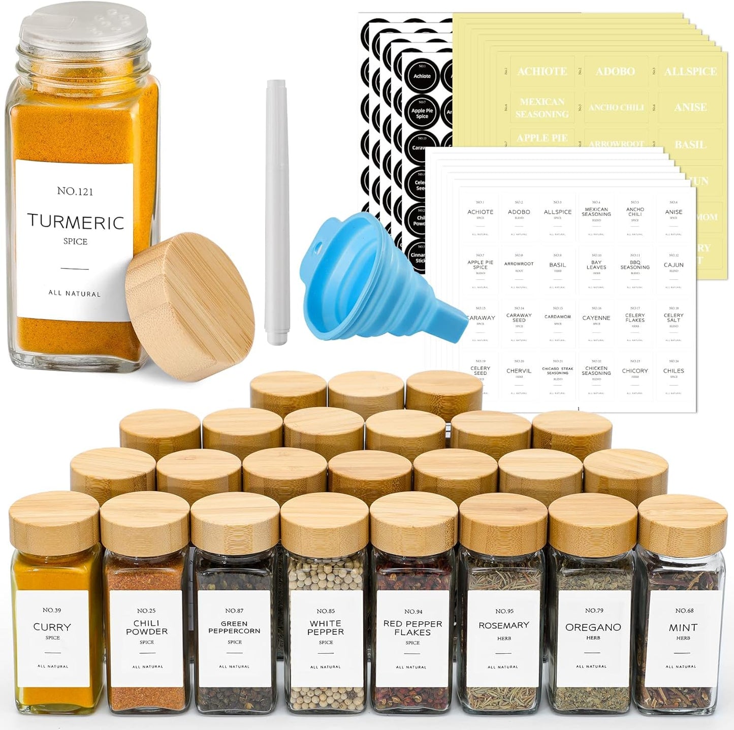 Set of 24 Spice Jars with Labels