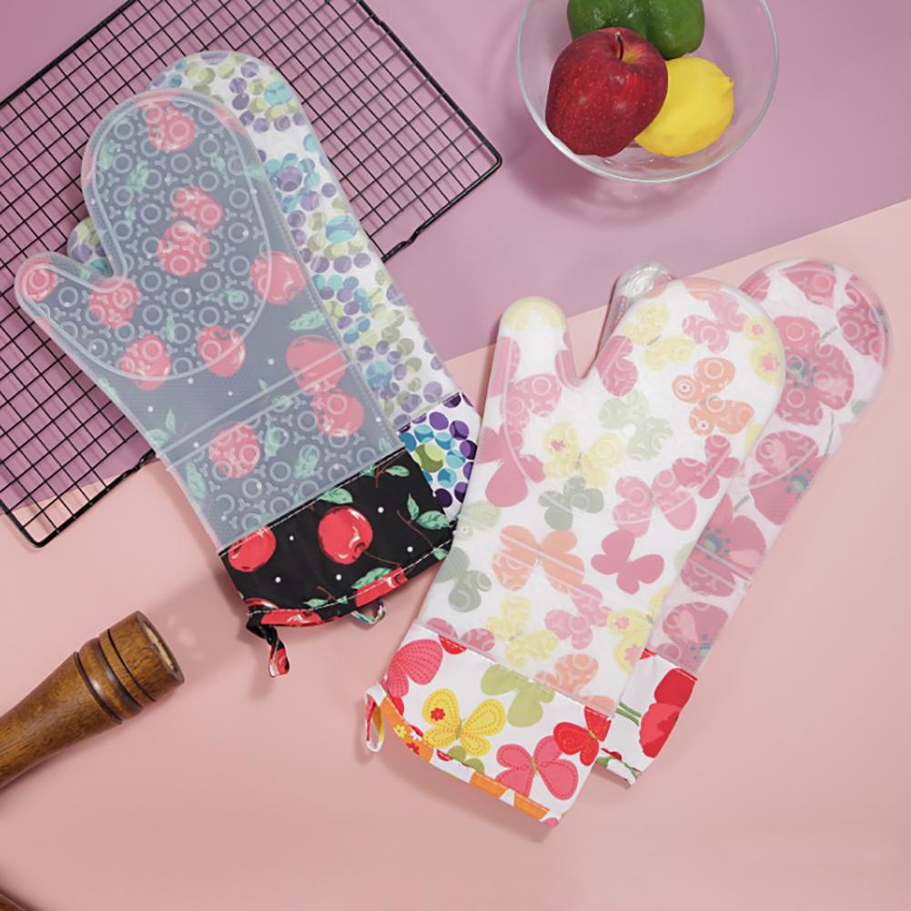 1Pc Kitchen Silicone Cooking Mittens for Oven Gloves Flower Pattern