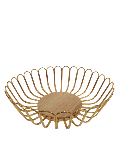 Gold Fruit Basket with Wooden Base