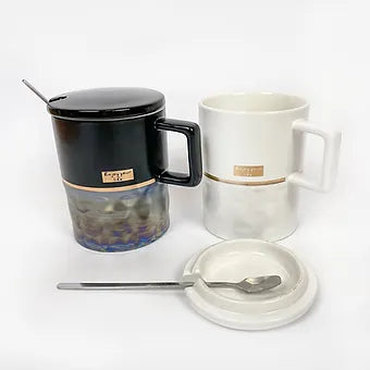 Ceramic Coffee Mug with Lid and Spoon