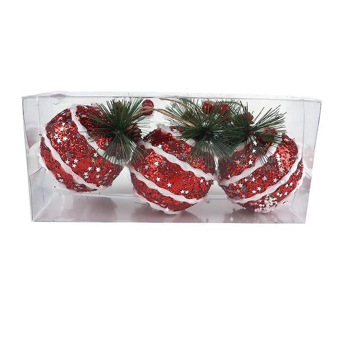 Set of 3 Red Sequin Round Ornaments